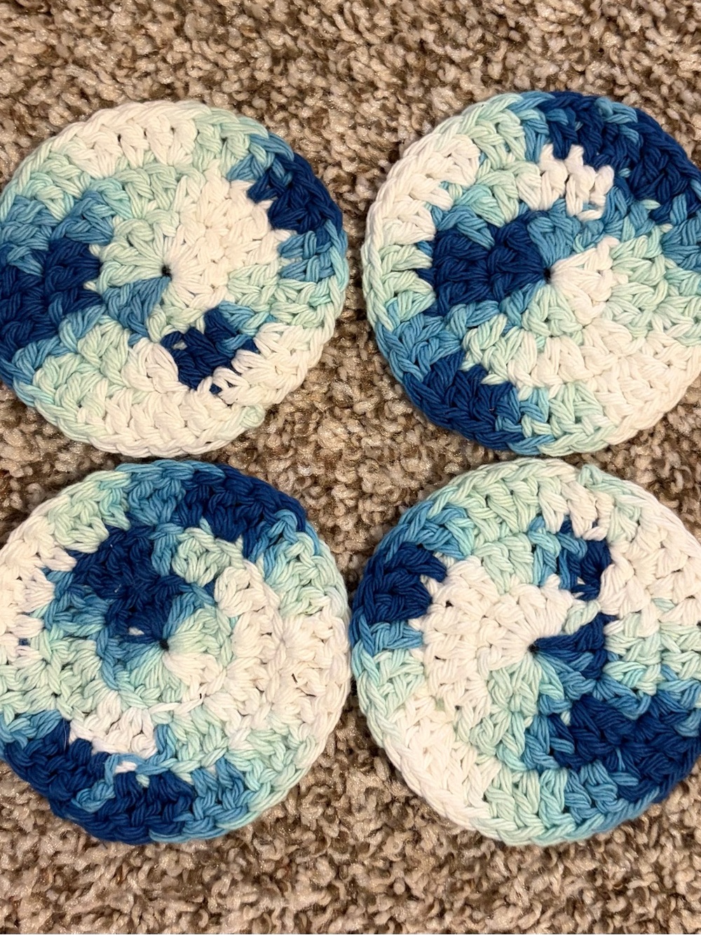 Crocheted Blue & White Handmade Coasters - Set of 4